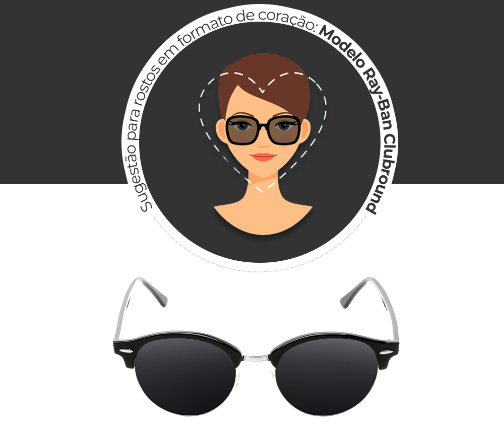 Sugestão para rostos em formato de coração: Modelo RayBan Clubround
